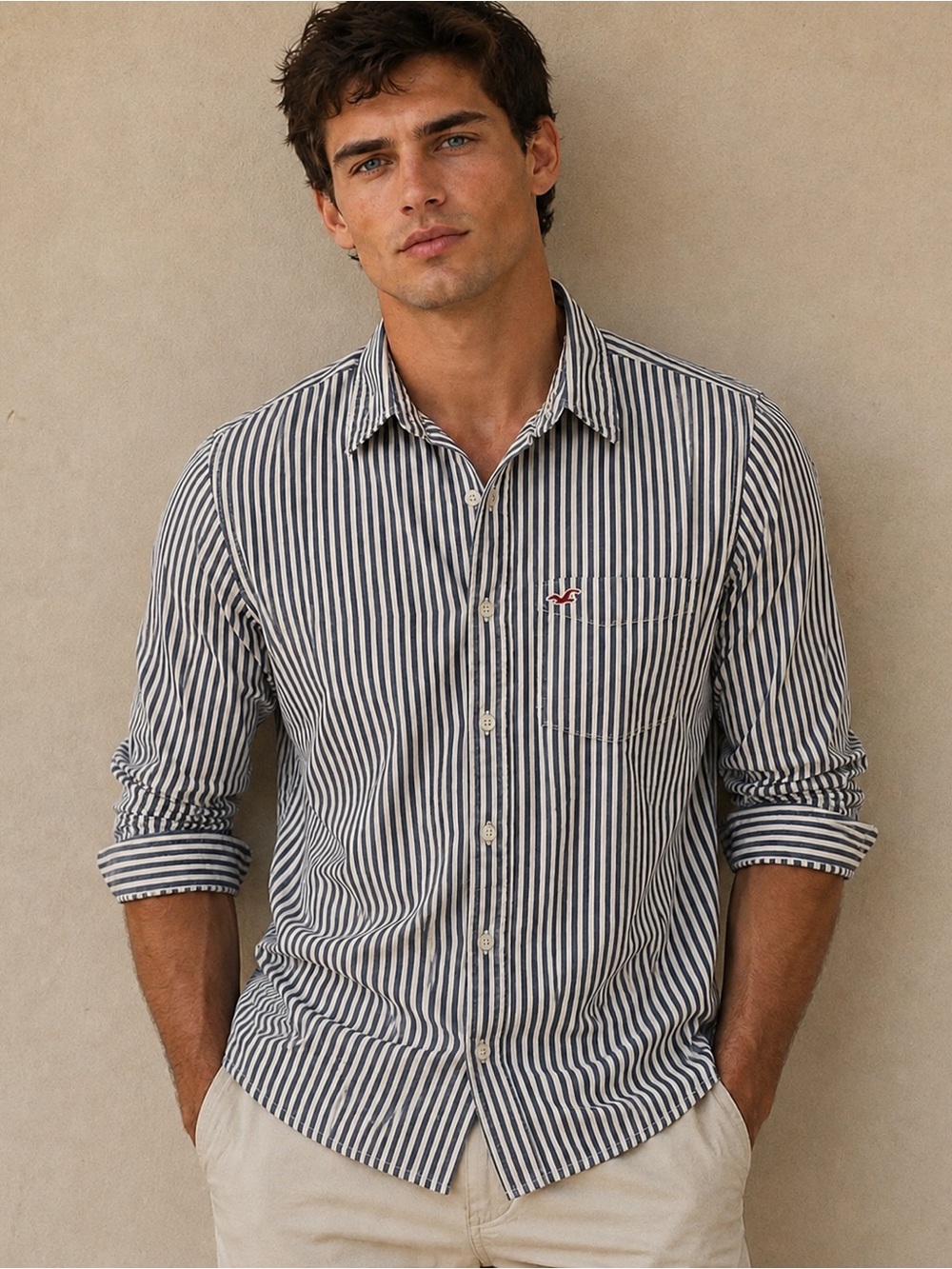 Vintage Hollister Striped Button Down Shirt Blue White Size M